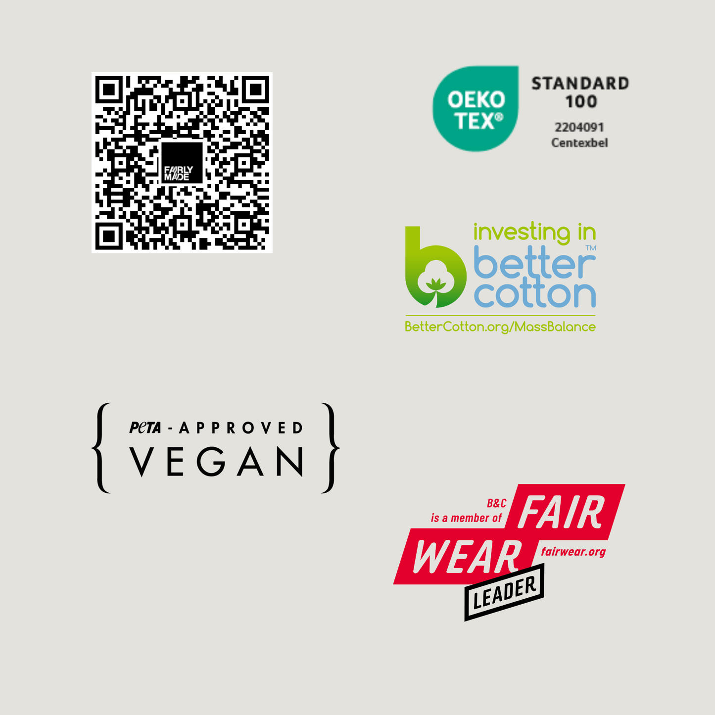 better cotton, oekotex, vegan, fair wear