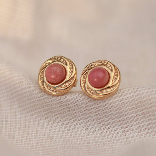 Aurora Rosa | Ohrstecker | Rhodonit | gold | altrosa