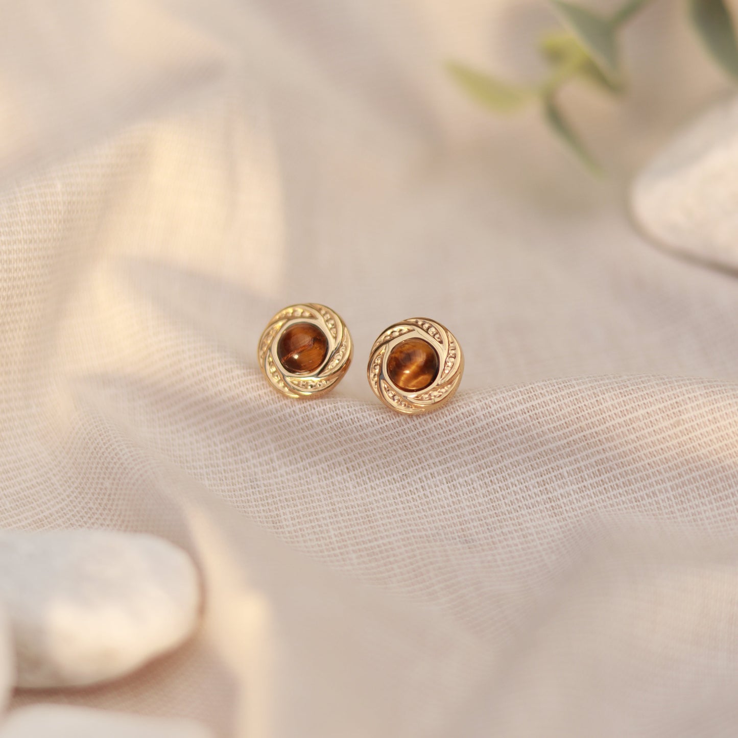 Golden Eye | Ohrstecker | Tigerauge | gold | braun