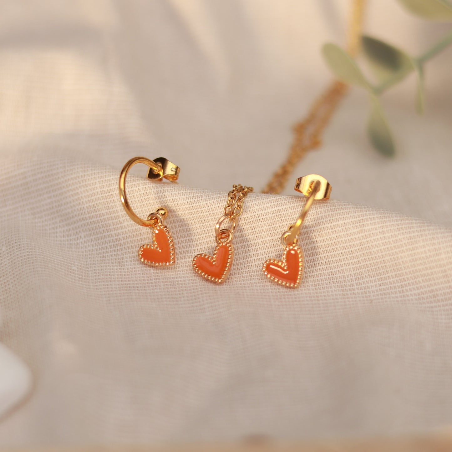 Golden Love | Halskette | Emaille Herz Anhänger | gold | orange