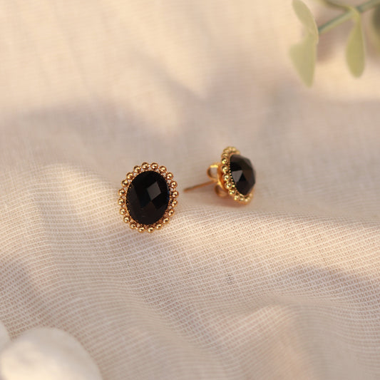 Golden Eclipse | ovale Ohrstecker | Zirkon | gold | schwarz