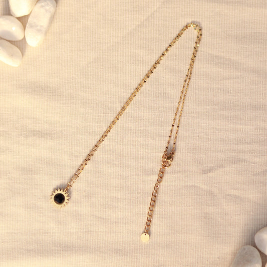 Eclipse Glow | Halskette mit Zirkon Naturstein Anhänger | gold | schwarz