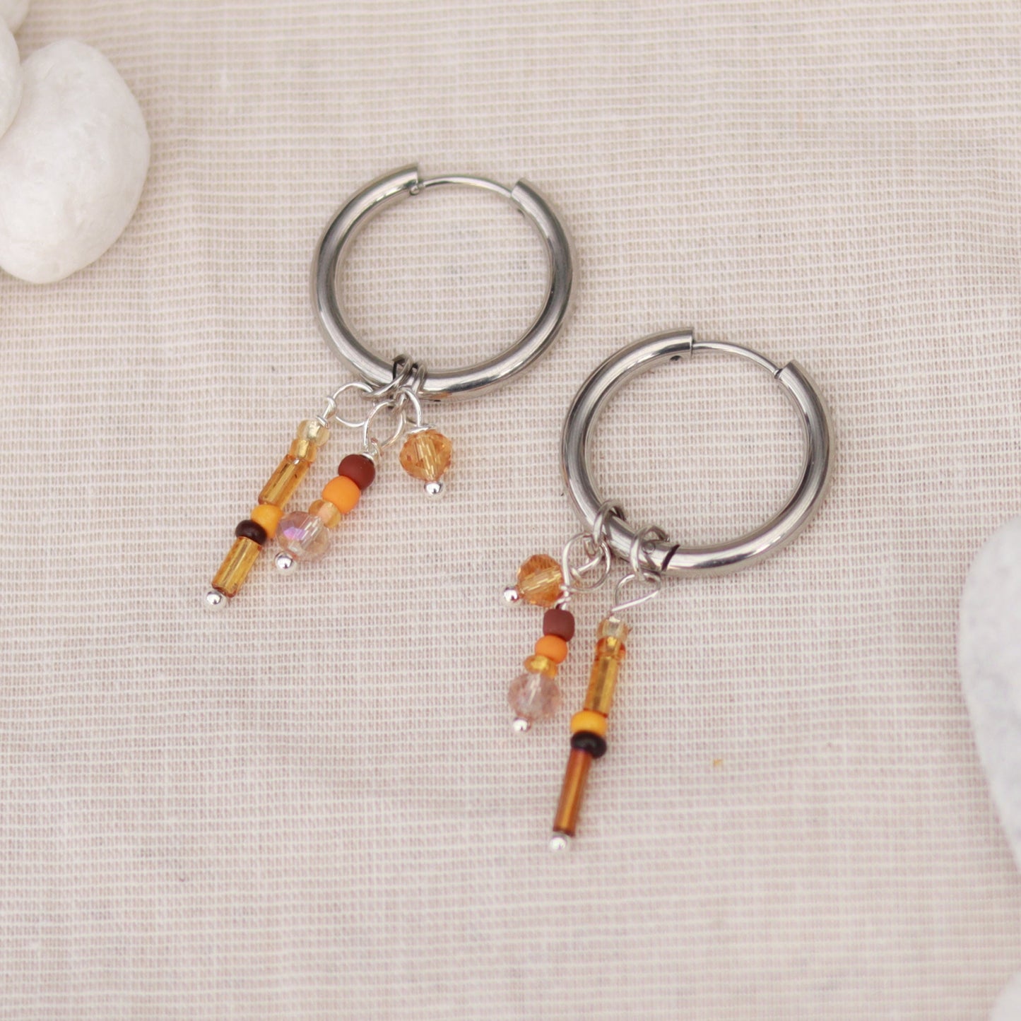 Steel Sparkle | Creolen | Perlenmix Anhänger | silber | orange