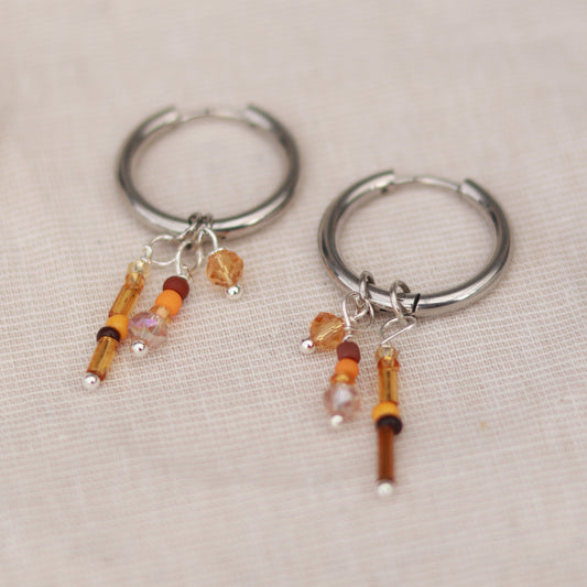 Steel Sparkle | Creolen | Perlenmix Anhänger | silber | orange