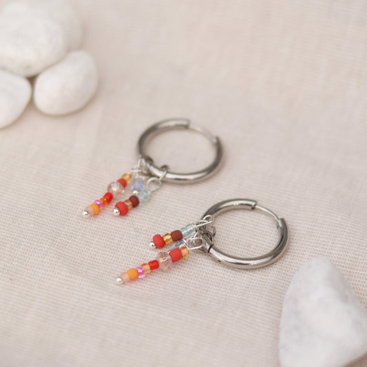 Silver Bliss | Creolen | Perlenmix Anhänger | silber | orange