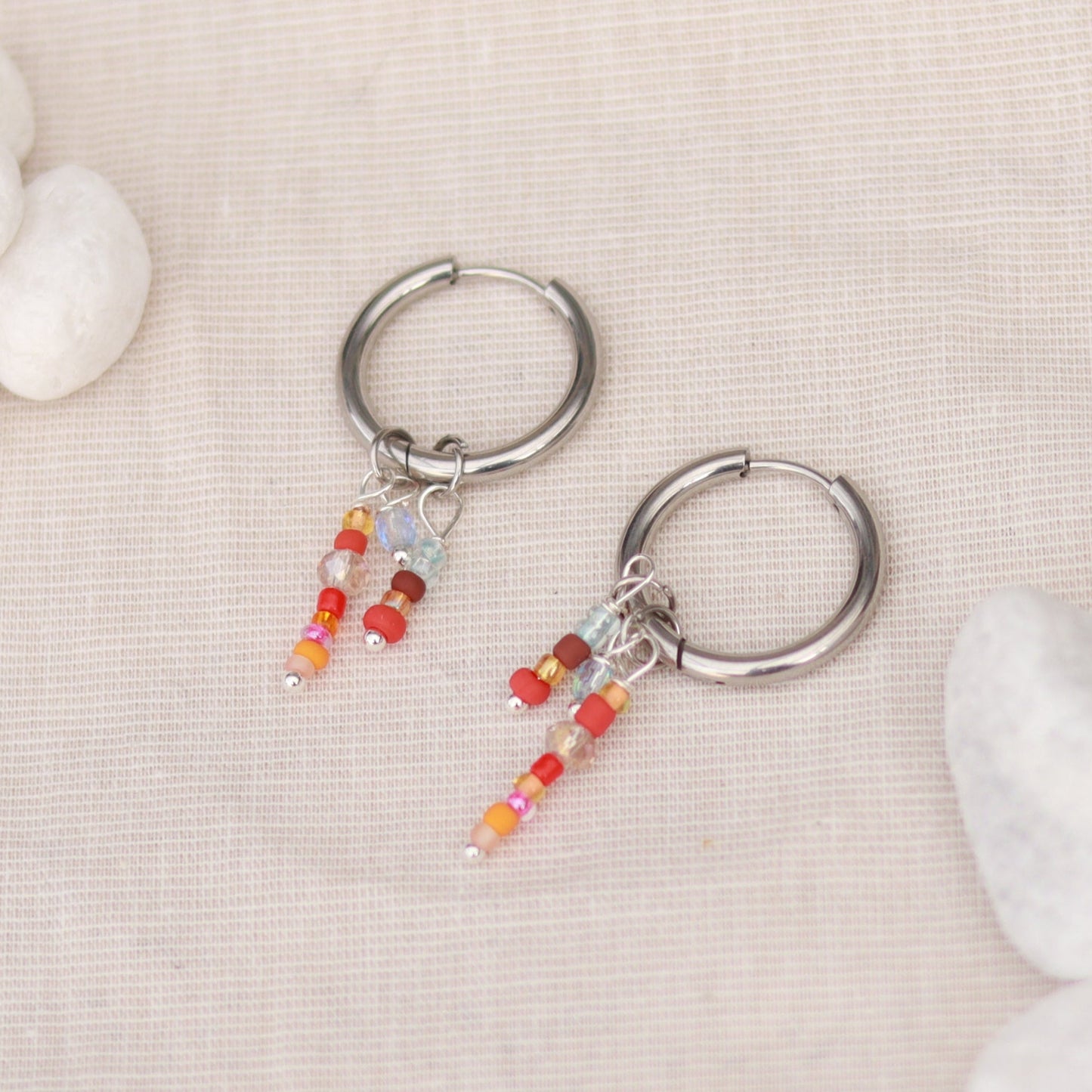 Silver Bliss | Creolen | Perlenmix Anhänger | silber | orange