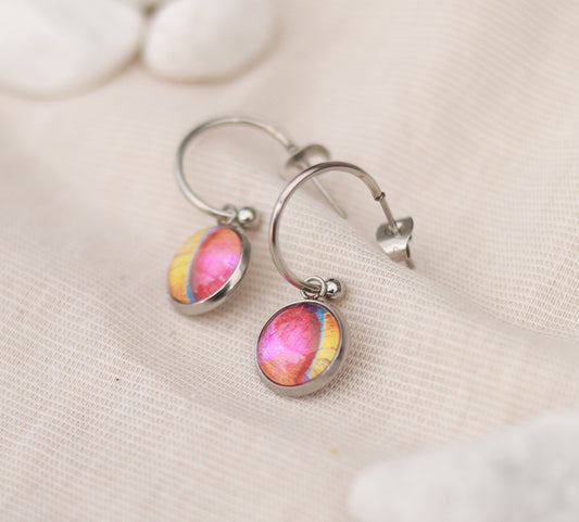 Farbenzauber | Creolen | Cabochon Anhänger | silber | pink