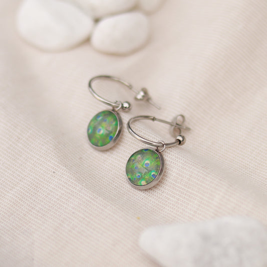 Pfauenzauber | Creolen | Cabochon Anhänger | silber | grün