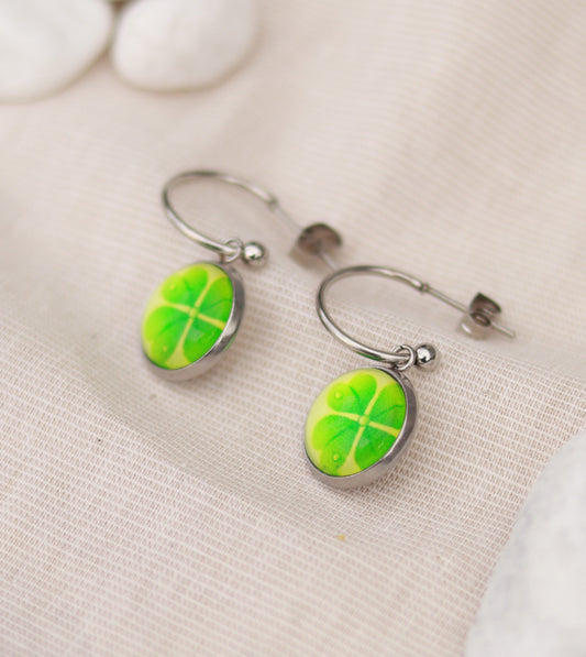 Lucky Charm | Creolen | Cabochon Anhänger | silber | grün