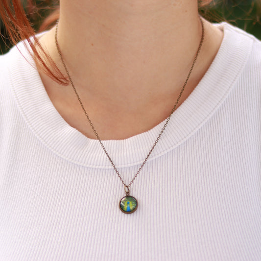 Cabochon Kette | Halskette mit Anhänger | bronzefarben