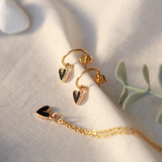 Golden Love | Creolen | Emaille Herz Anhänger | gold | schwarz