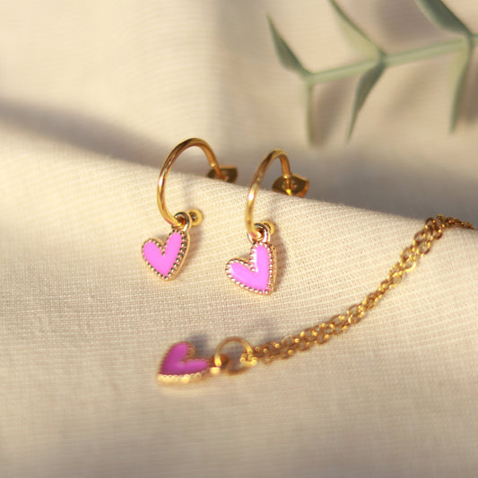 Golden Love | Halskette mit Emaille Herz Anhänger | gold | flieder