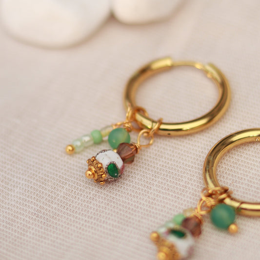 Golden Nature | Creolen | Perlenmix Anhänger | gold | grün