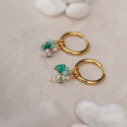 Golden Delight | Creolen | Perlenmix Anhänger | gold | türkis