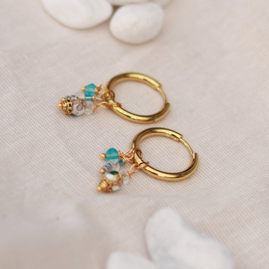 Golden Reflections | Creolen | Perlenmix Anhänger | gold | türkis