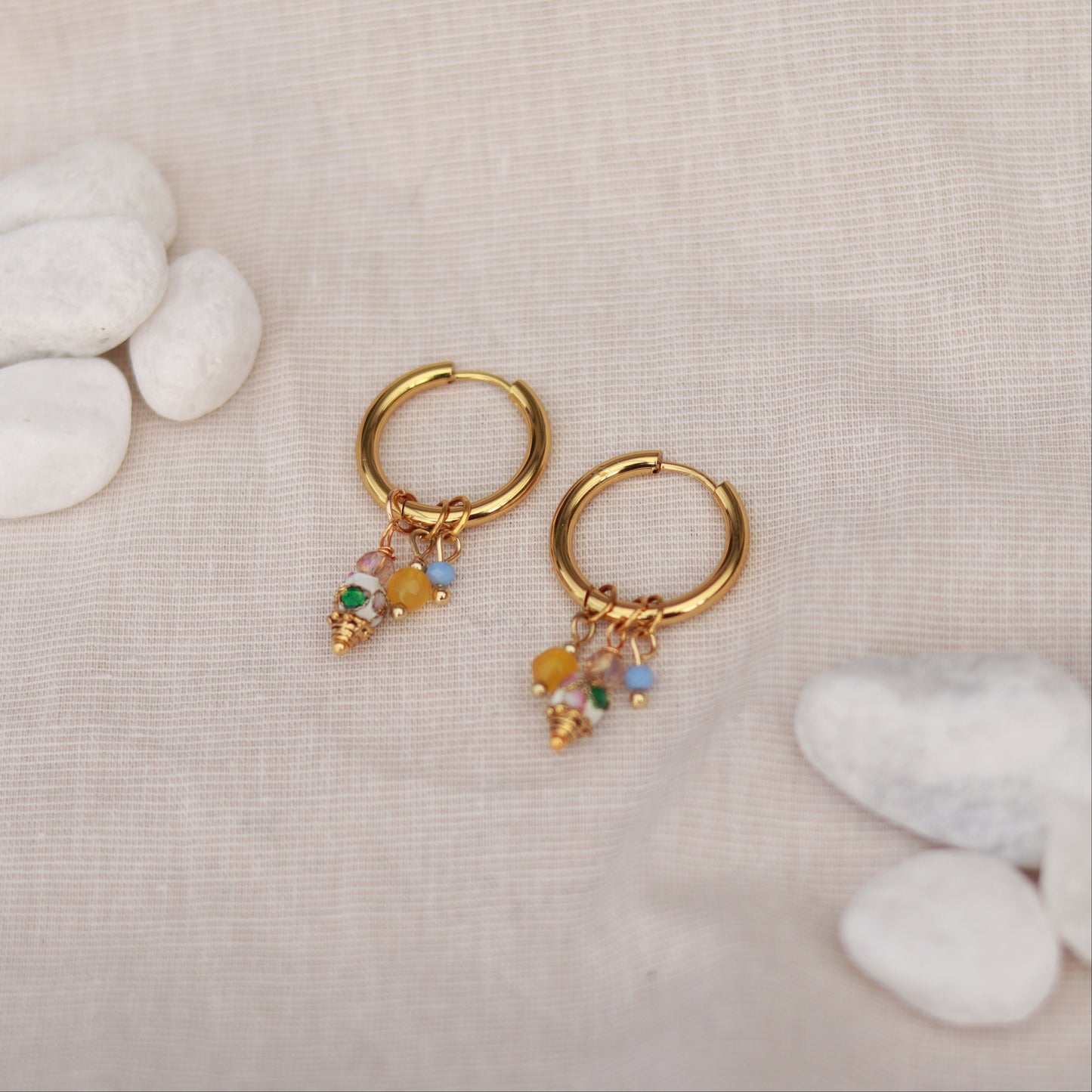 Golden Shine | Creolen | Perlenmix Anhänger | gold | gelb