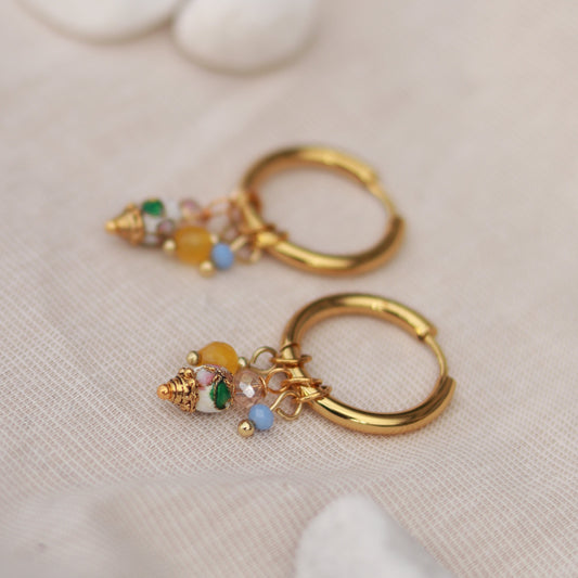 Golden Shine | Creolen | Perlenmix Anhänger | gold | gelb