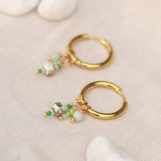 Golden Grace | Creolen | Perlenmix Anhänger | gold | grün