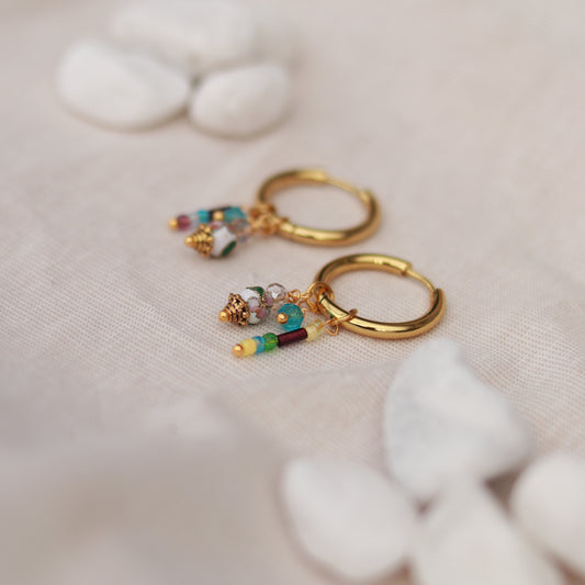 Golden Horizon | Creolen | Perlenmix Anhänger | gold | bunt