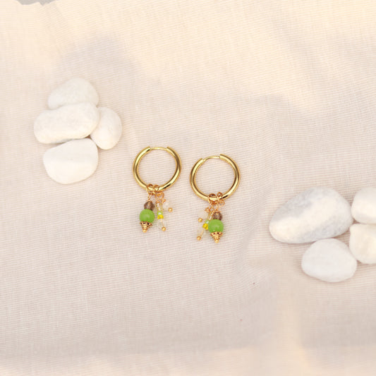 Golden Meadow | Creolen | Perlenmix Anhänger | gold | grün