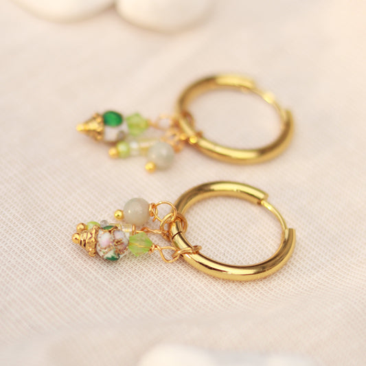 Golden Pearl | Creolen | Perlenmix Anhänger | gold | grün