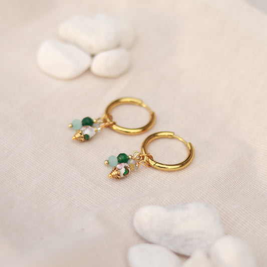 Golden Elegance | Creolen | Perlenmix Anhänger | gold | grün