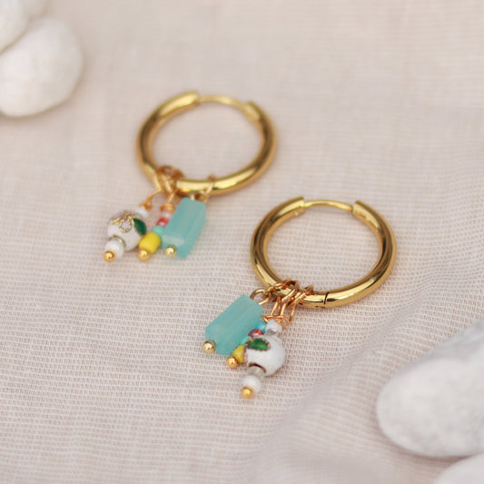 Golden Whisper | Creolen | Perlenmix Anhänger | gold | türkis