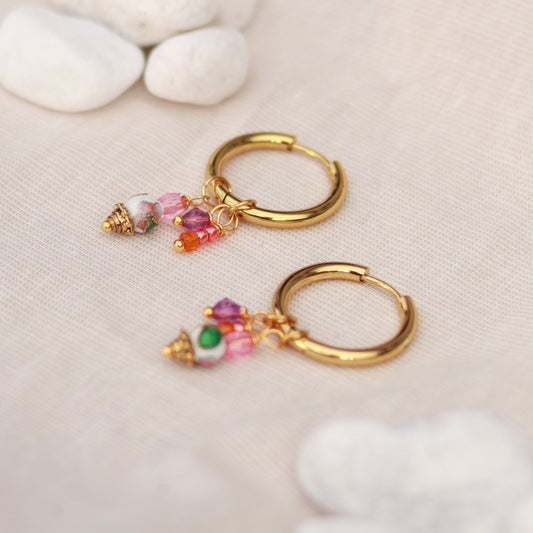 Golden Aura | Creolen | Perlenmix Anhänger | gold | rosé