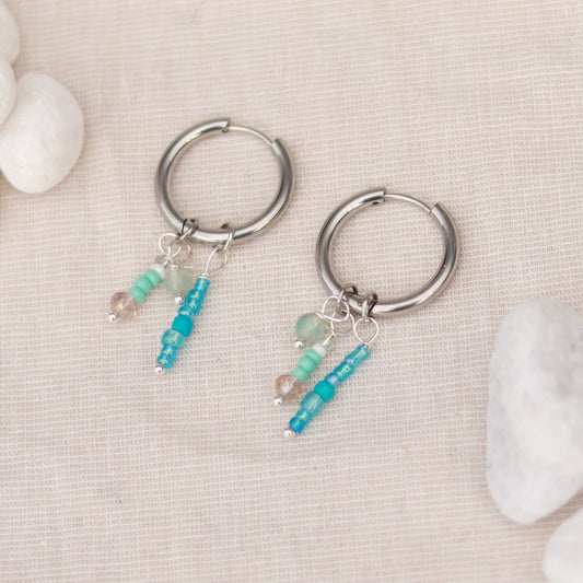 Silver Glow | Creolen | Perlenmix Anhänger | silber | türkis