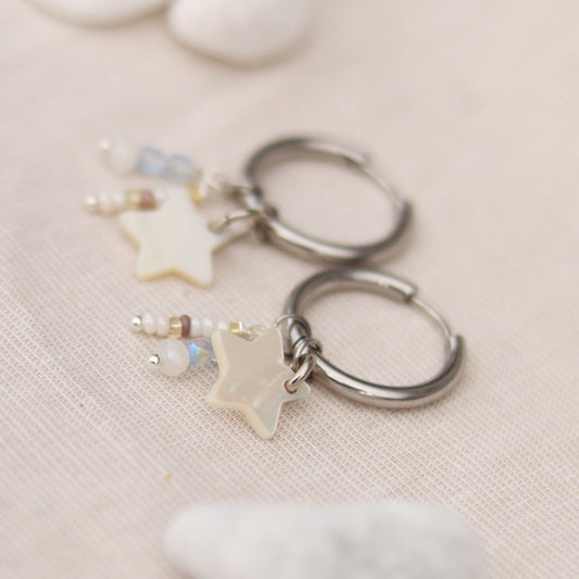 White Star | Creolen | Perlenmix Anhänger | silber | weiß