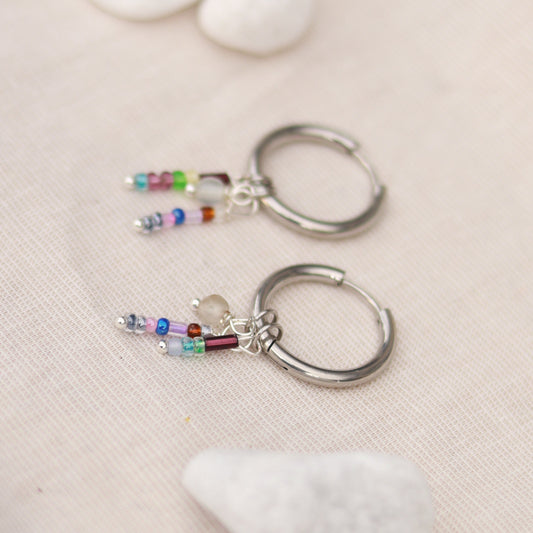 Silver Essence | Creolen | Perlenmix Anhänger | silber | bunt