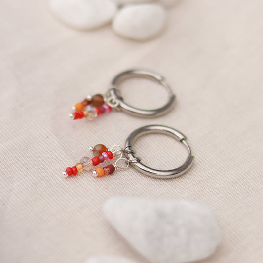 Silver Symphony | Creolen | Perlenmix Anhänger | silber | rot