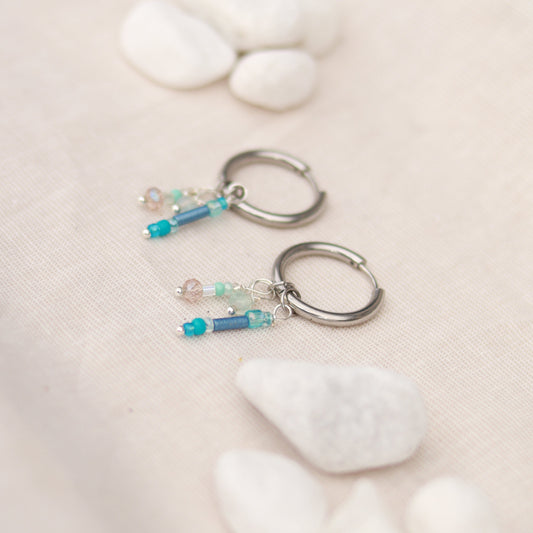 Silver Treasure | Creolen | Perlenmix Anhänger | silber | türkis