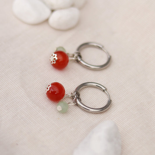 Silver Pearl | Creolen | Perlenmix Anhänger | silber | rot