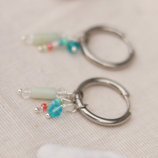 Silver Whisper | Creolen | Perlenmix Anhänger | silber | pastell