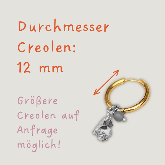 Creolen mit Gänseblümchen und Perlen | goldfarben pink | Edelstahl Ohrringe | 12 mm