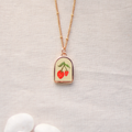 Erdbeeren | Halskette mit Emaille Anhänger | gold