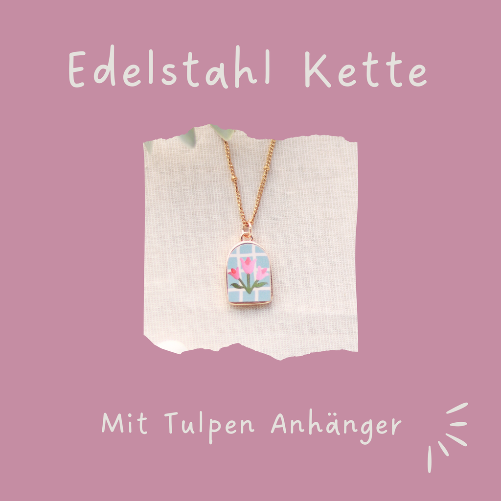 Tulpen | Halskette mit Emaille Anhänger | gold
