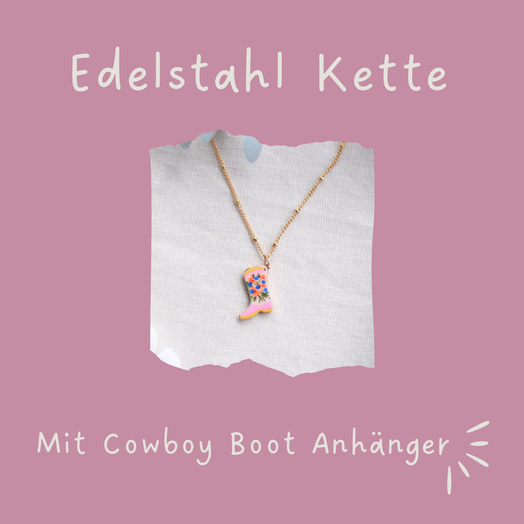 Cowboy Flower Boots | Halskette mit Emaille Anhänger | gold