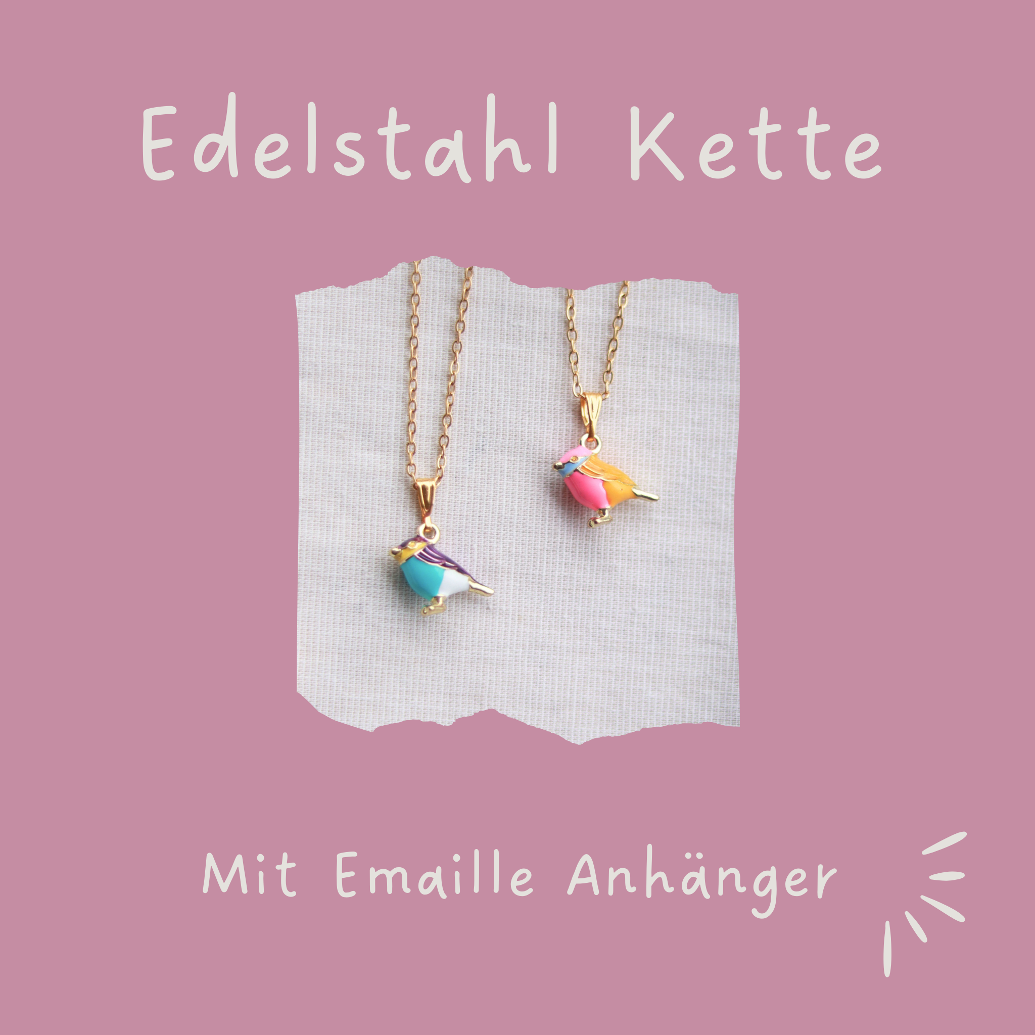 Birds | Halskette mit Emaille Vogel Anhänger | gold bunt