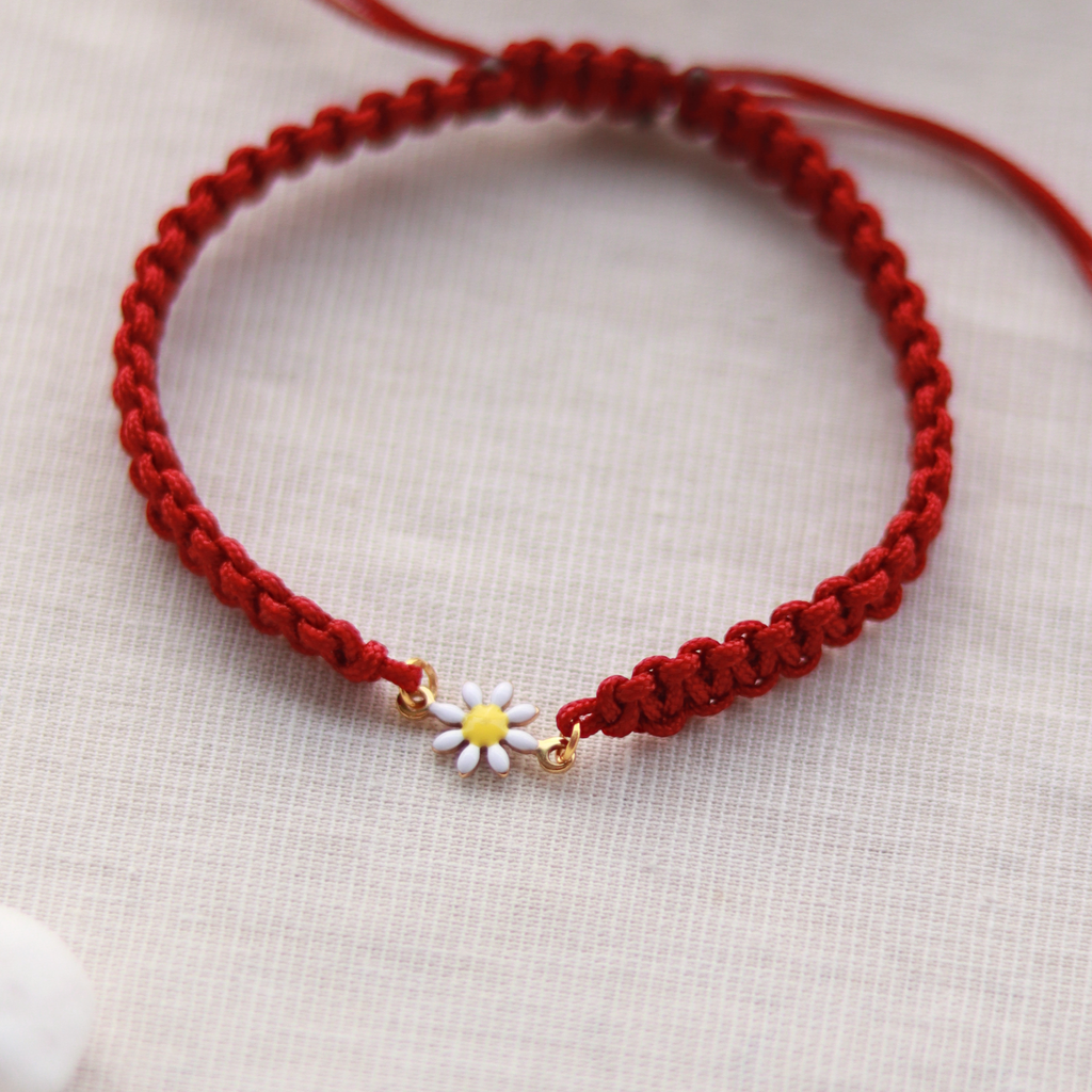 Gänseblümchen | Makramee Stoffarmband | Geschenk Armband | dunkelrot