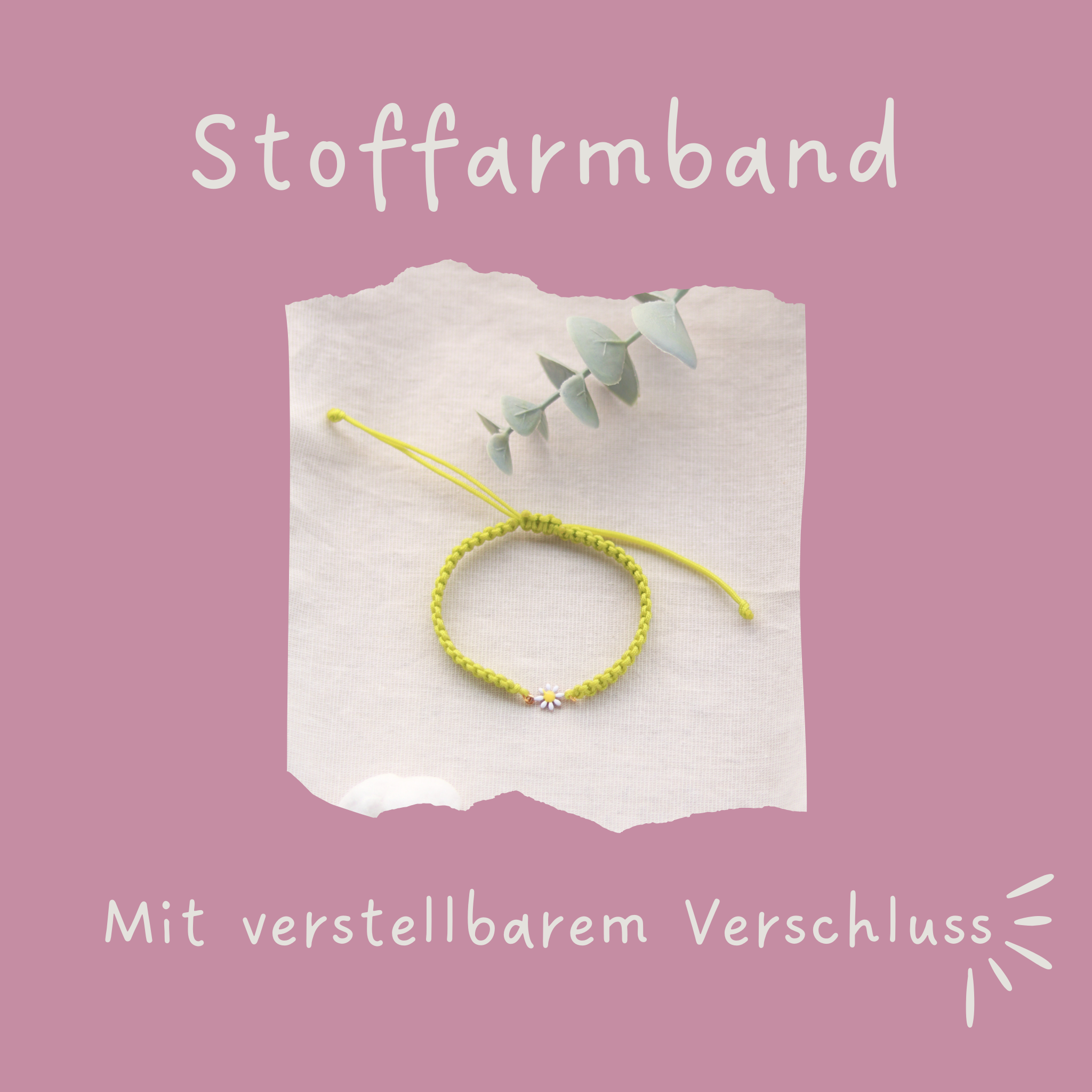 Gänseblümchen | Makramee Stoffarmband | Geschenk Armband | hellgrün