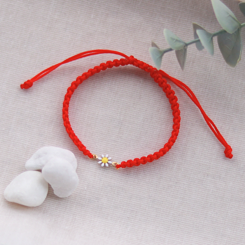 Gänseblümchen | Makramee Stoffarmband | Geschenk Armband | rot