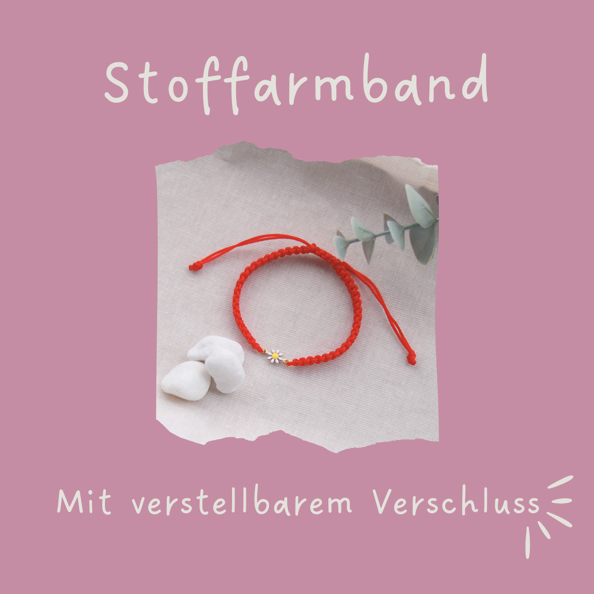 Gänseblümchen | Makramee Stoffarmband | Geschenk Armband | rot