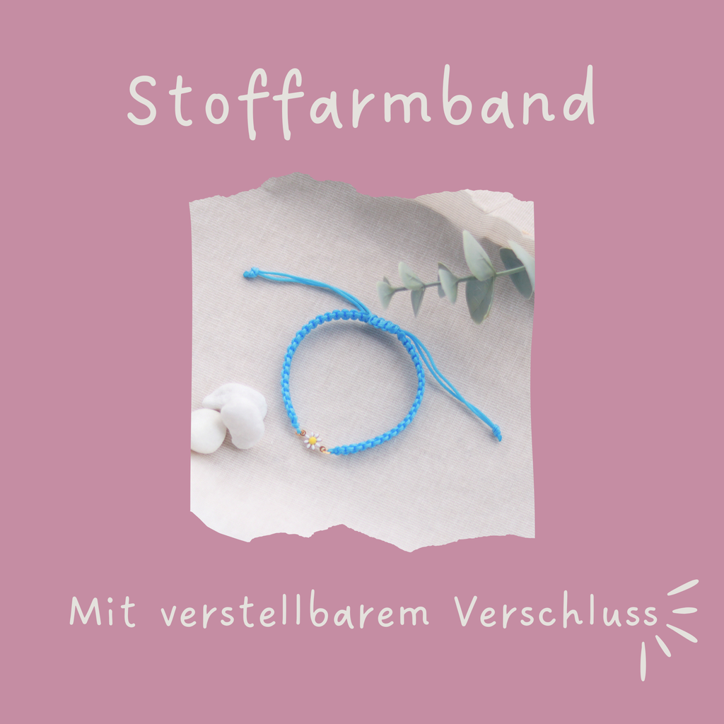 Gänseblümchen | Makramee Stoffarmband | Geschenk Armband | hellblau