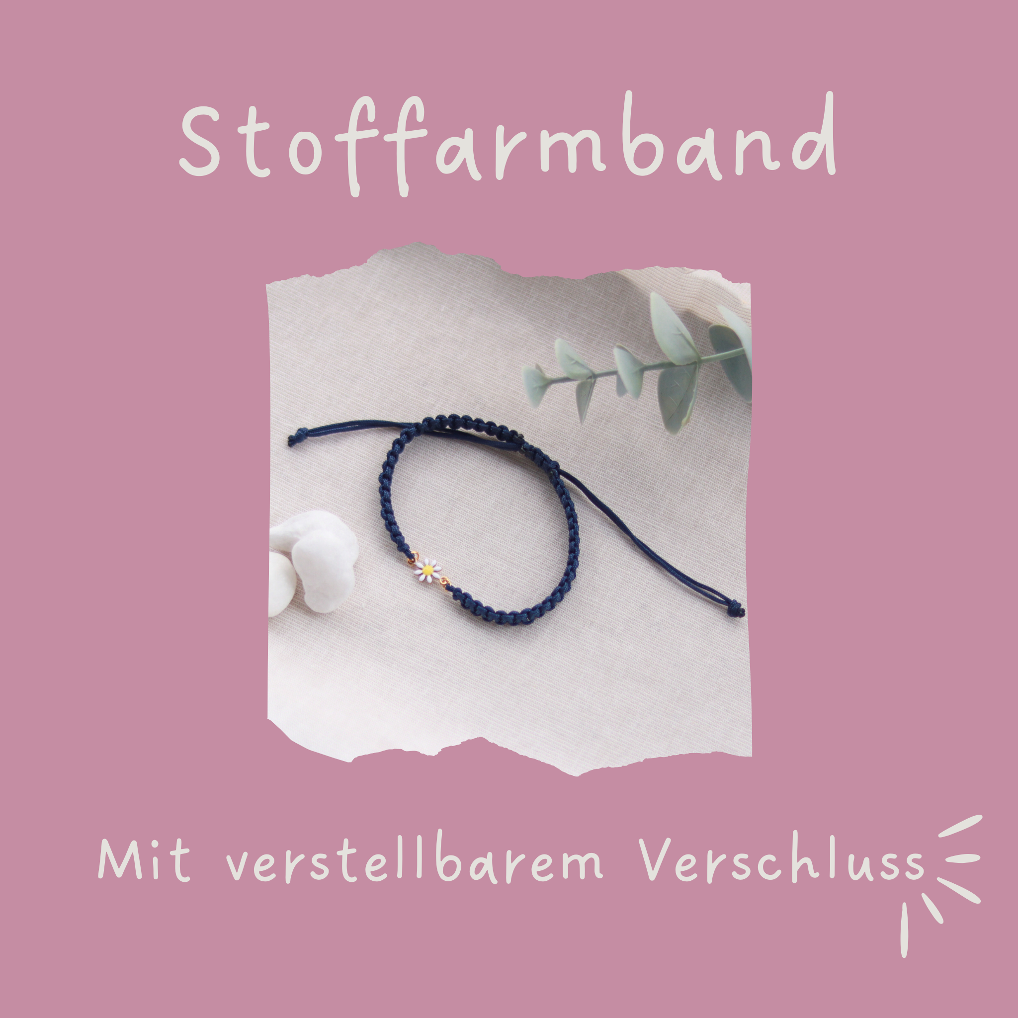 Gänseblümchen | Makramee Stoffarmband | Geschenk Armband | dunkelblau