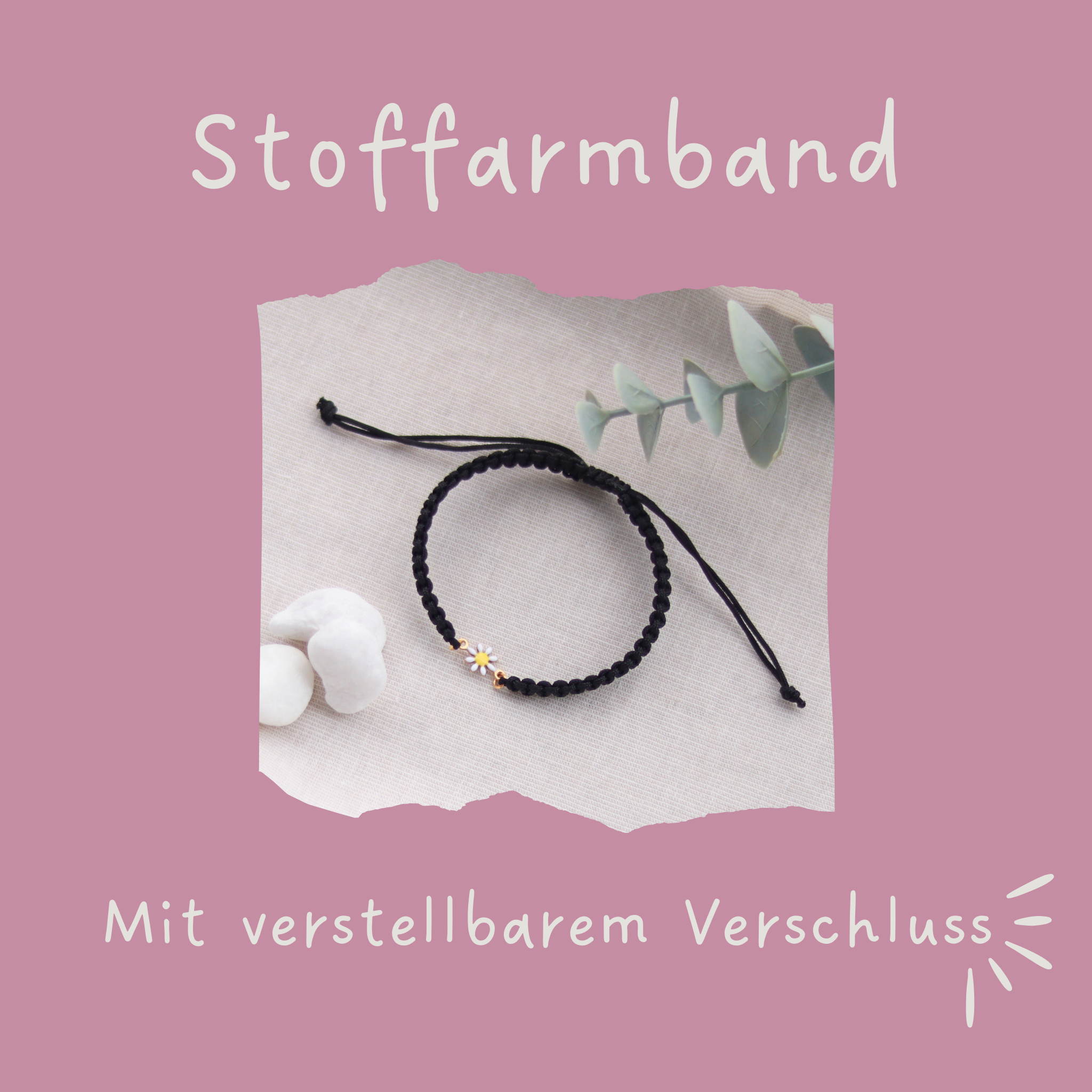 Gänseblümchen | Makramee Stoffarmband | Geschenk Armband | schwarz