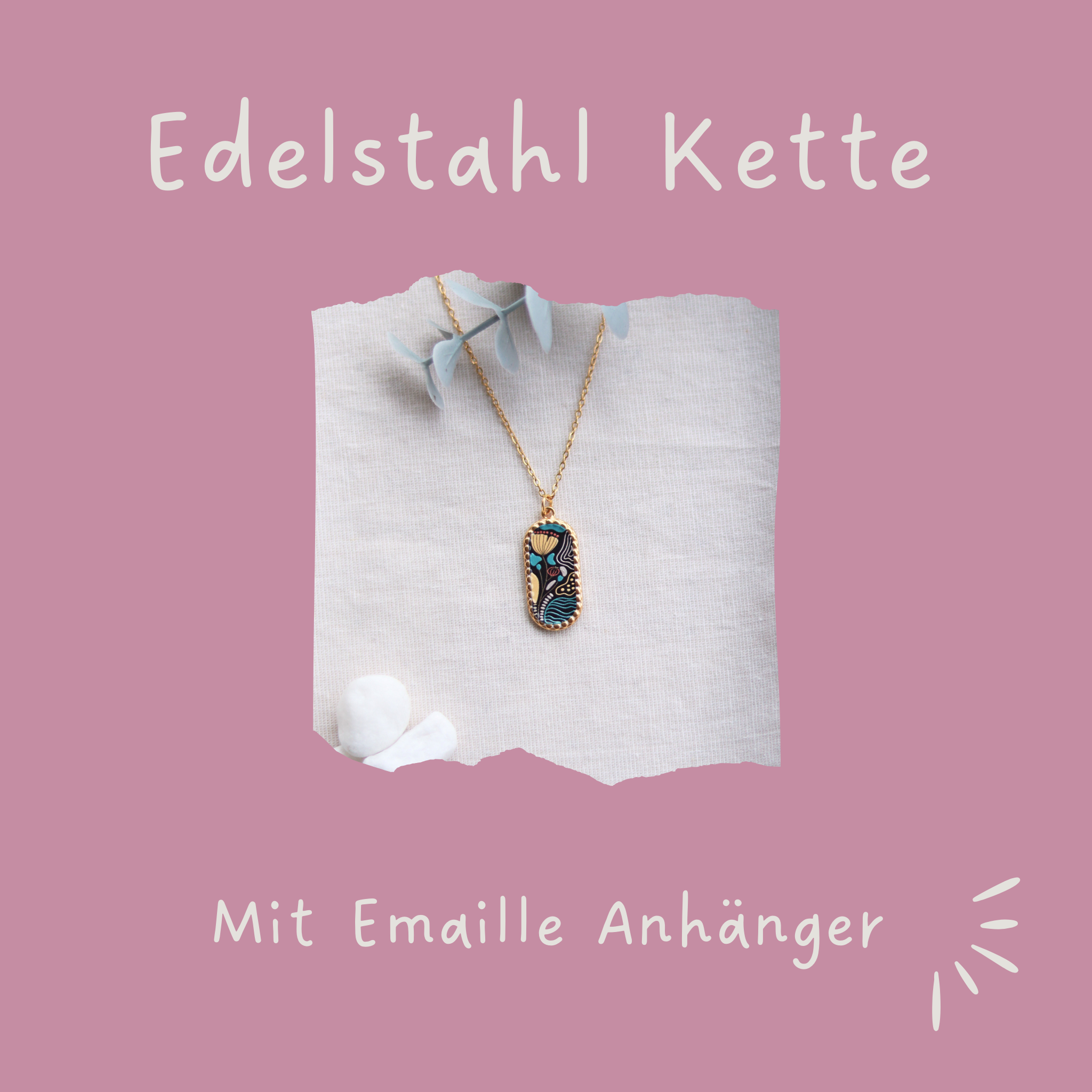 Mystic Flowers | Halskette mit Emaille Anhänger | gold