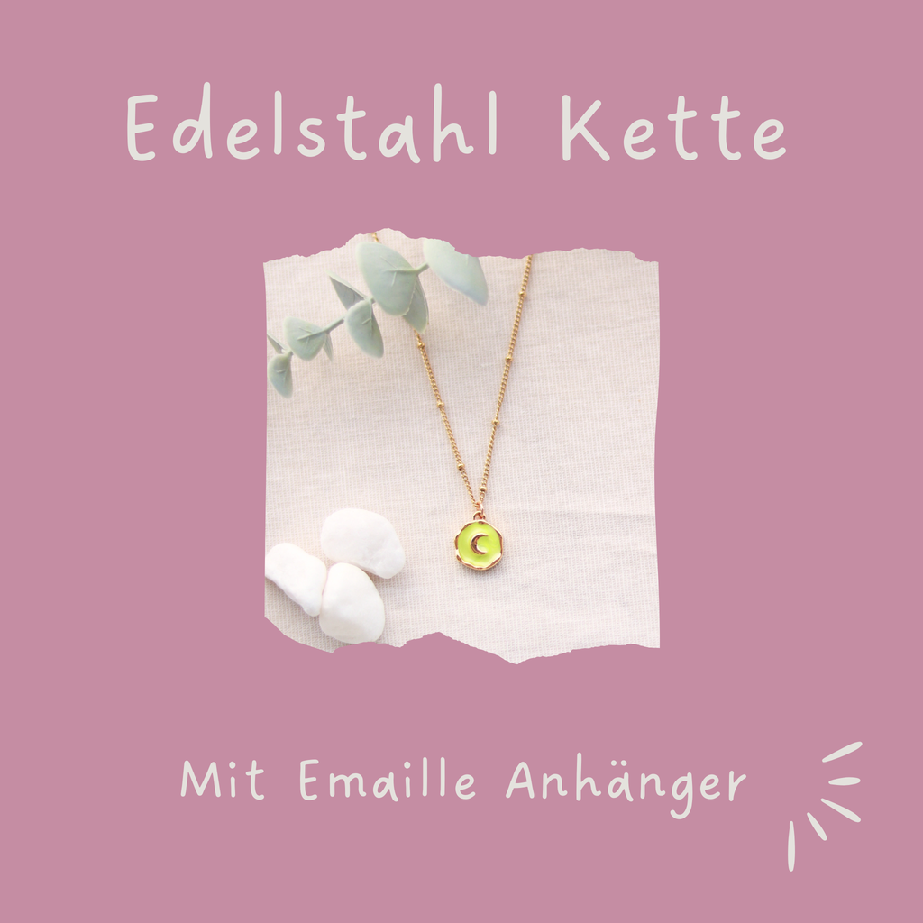 Moon Light | Halskette mit Emaille Anhänger | gold