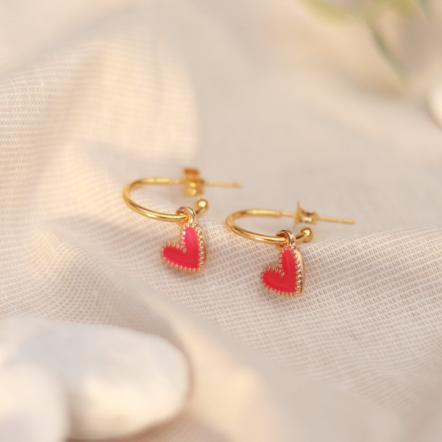 Golden Love | Creolen | Emaille Herz Anhänger | gold | pink